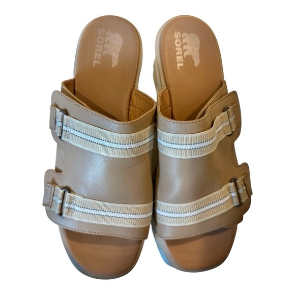 SOREL Joanie III Slide Sandals in Neutral Beige White Platforms Comfort Size 8.5 - Picture 5 of 16